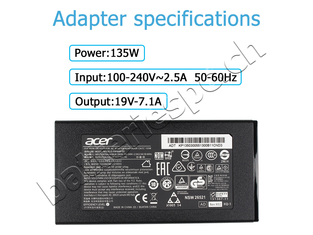 Chargeur Original Acer Nitro 5 AN515-51-55WL 135W + Cable