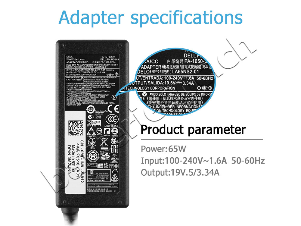 65W Original AC Adaptateur Chargeur Dell Inspiron 5491 2-in-1