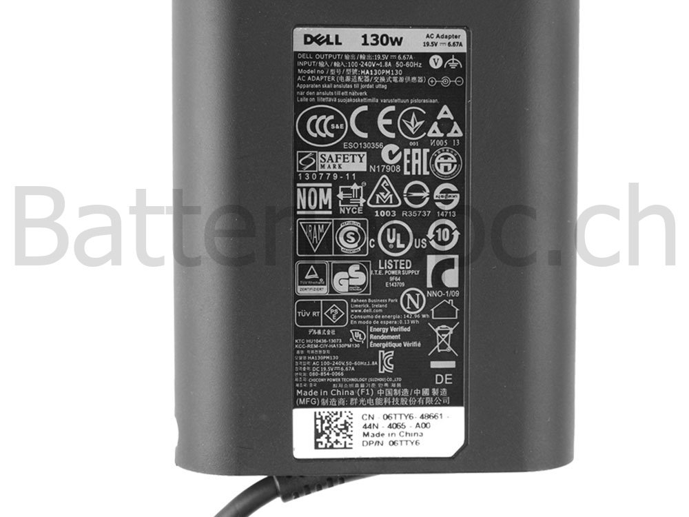 Original 130W Dell Alienware m15 R3 P87F002 AC Adaptateur Chargeur