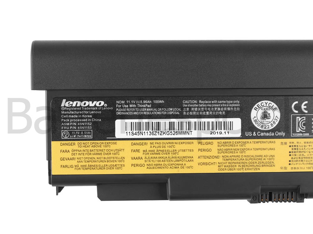 100Wh Batterie Lenovo 45N1161 45N1163