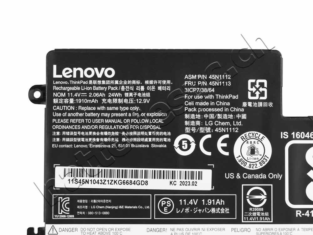 24Wh Batterie pour Lenovo 121500143 12150014 45N1108 45N1109