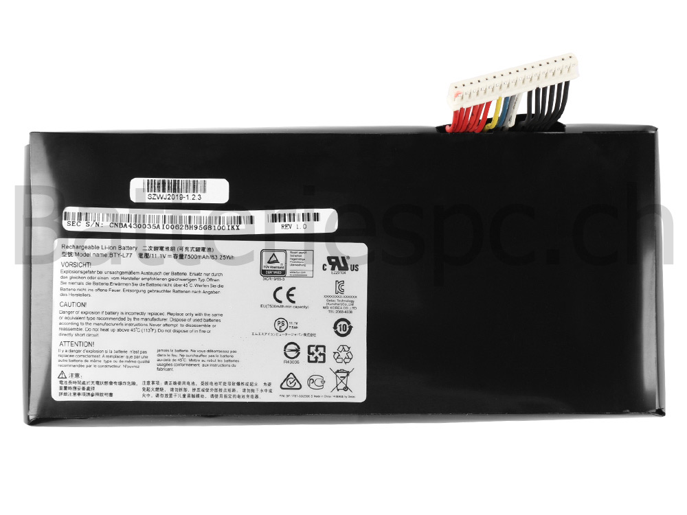 7500mAh Batterie Original pour MSI GT72 2PE (Dominator Pro)-018UK