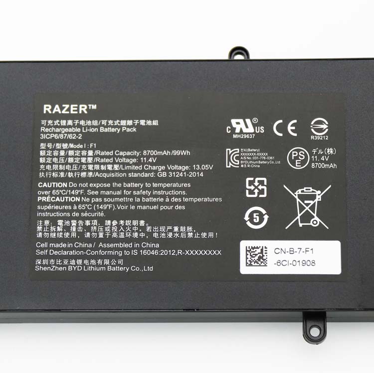 8700mAh 99Wh 6-Cellules Batterie Razer Blade Pro 17 2017 RZ09-01663