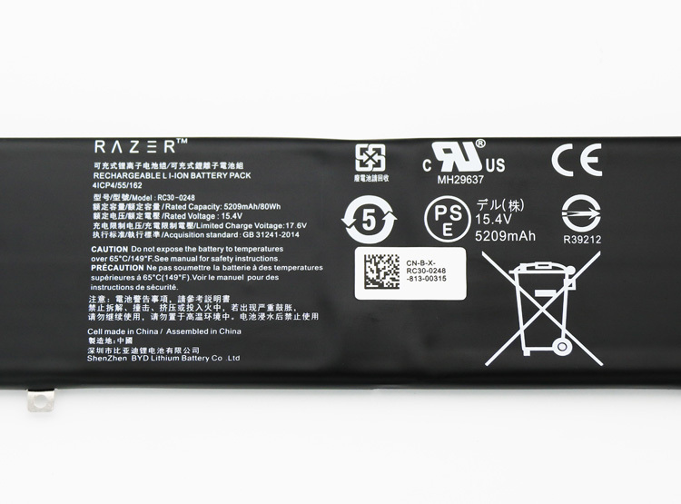 5209mAh 80Wh 4-Cellules Batterie Razer Blade 15 Advanced 2019 RZ09-0301x