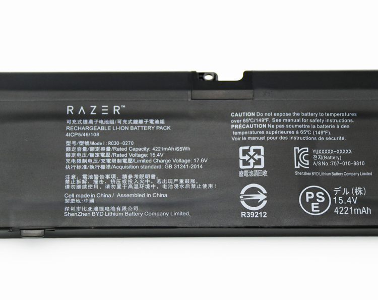 4221mAh 65Wh 4-Cellules Batterie Razer Blade 15 Base 2019 RZ09-03006