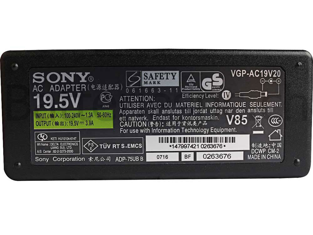 75W Original AC Adaptateur Chargeur pour Sony VGP-AC19V19 VGP-AC19V20