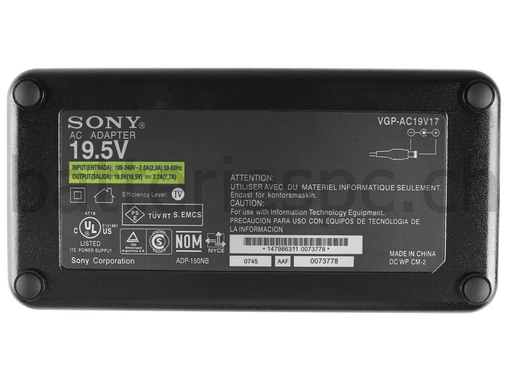 150W Original AC Adaptateur Chargeur pour Sony Vaio pcg-k115s pcg-k115z